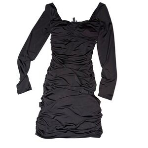 Express Body‎ Contour Ruched Long Sleeve Square Neck Mini Dress Black XS